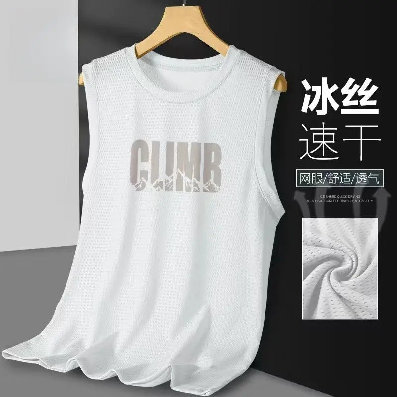 Summer Thin Sleeveless Camisole Men's Ice Silk Quick Drying Mesh T-Shirt 2025 New Loose Sports Top