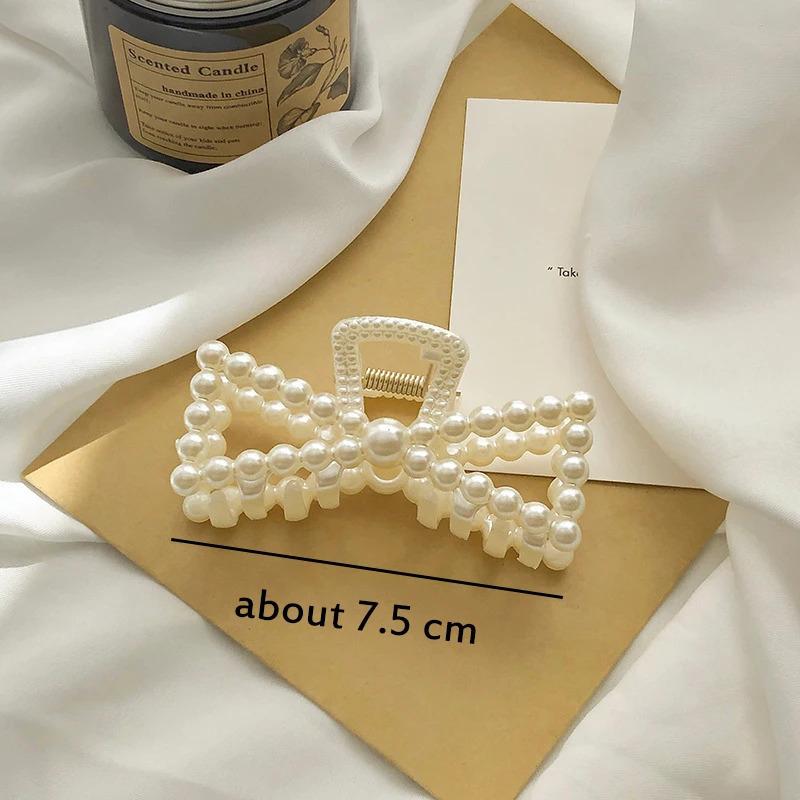 Product Introduction of Elegant Pearls Beads Hairpin for Women Fashion Geometric Hair Claw Barrettes Headwear Ponytail Hair Clips Hair Crab Accessories 4