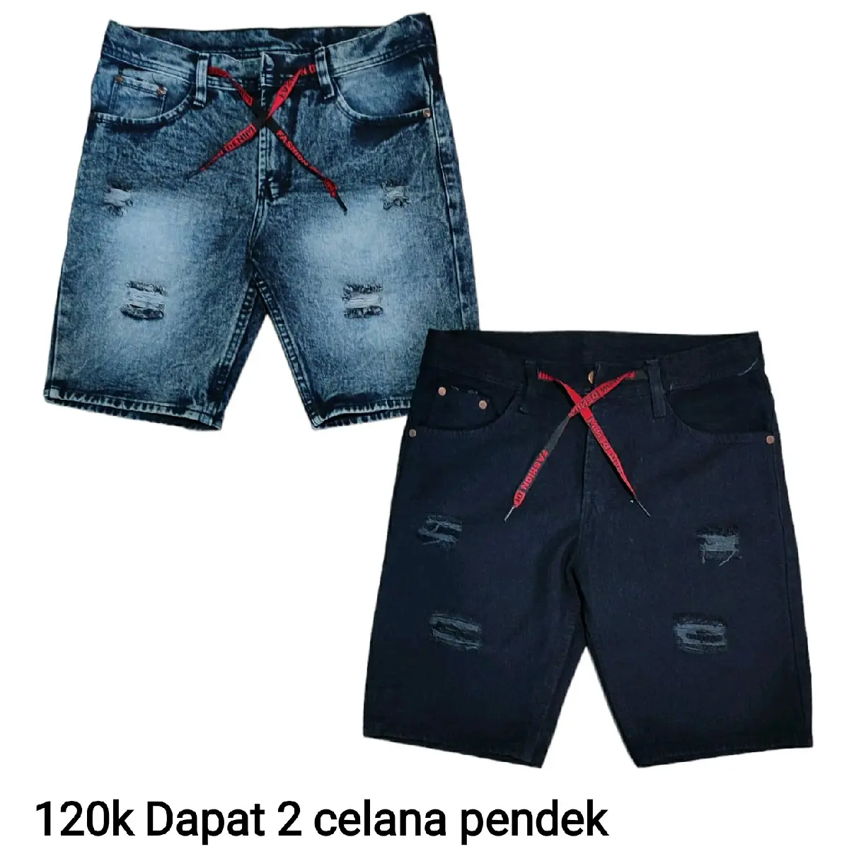 celana pendek sobek tali premium aktif 105 k dapat 2 pcs Jeans Dewasa Denim