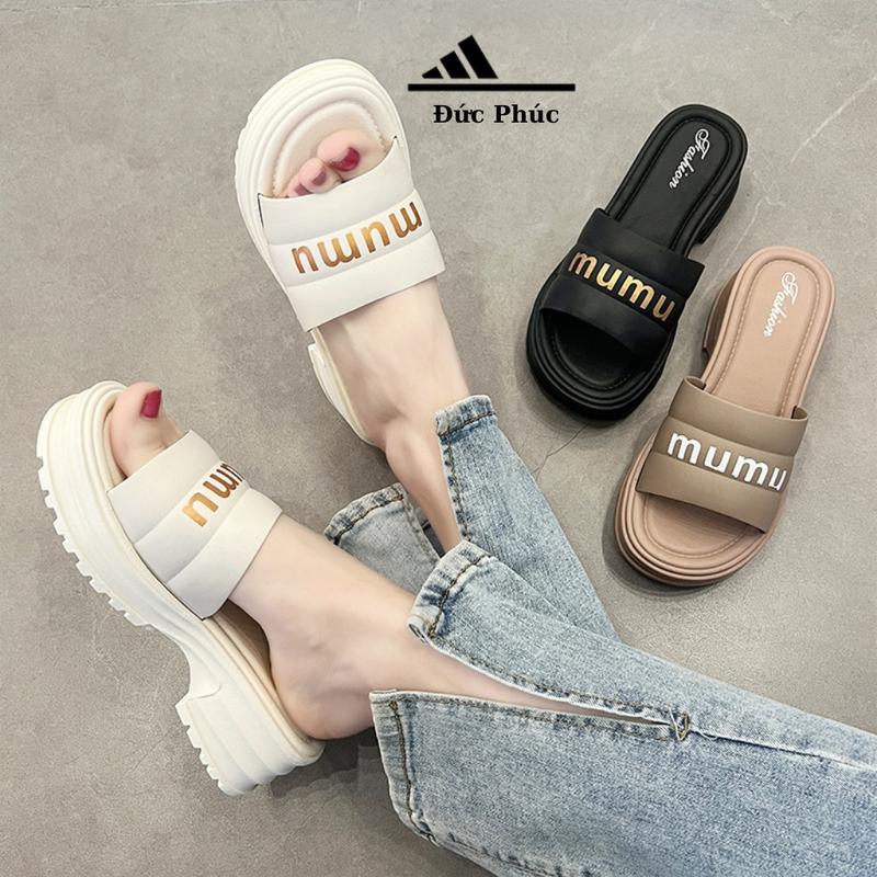 Dép quai ngang đi biển Mumu Vàng, Dép lê nữ độn đế cao su Đức Phúc 3