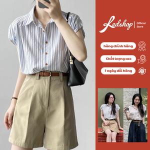Redshop Áo sơ mi nữ Red Shop 304055 kẻ sọc tay hến phong cách vintage Hàn Quốc xanh form vuông chất thô xước thoáng khí size XS S M L đổi trả trong 7 ngày