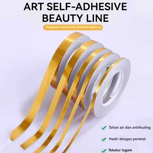 50M/Roll Gulungan Sticker Dekorasi Lantai Strip Dekorasi Lemari Pakaian DIY /Stiker Ubin Keramik Jahitan Emas Yang Indah Lantai Hiasan Dinding Dekorasi Idul Fitri