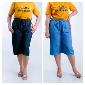 Celana pendek Jeans 7/8 wanita  Jumbo // Celana 7/8 wanita jumbo murah Santai Polos