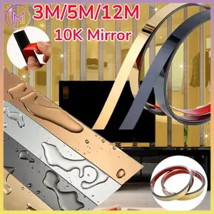 3M/5M/12M List Plat Strip Mirror Gold / Stainless SS201 Steel Flat Decorative Lines / 3D Berperekat Cermin 10K Mirror Strip Stiker Dekorasi Lantai Keramik/Interior/ Dekorasi Dinding stainless steel dekorasi diy Hiasan Mawar