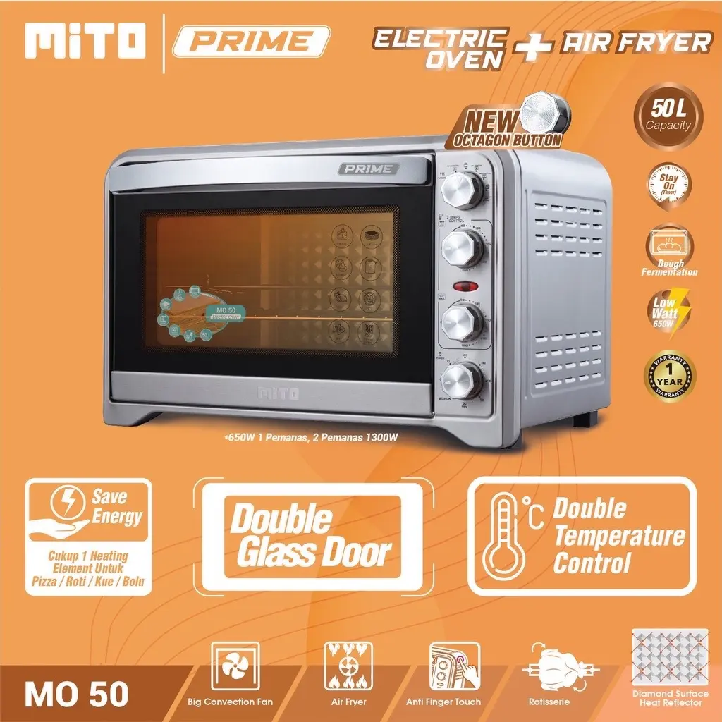 Mito MO 50 Prime 2 in 1 Oven Listrik dan Air Fryer Jumbo 50 Liter