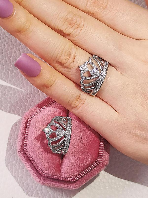 Glitter Rhinestone Crown Design Cuff Ring, Elegant Fashion Accessories for Women & Girls, Gorgeous Trendy All-match & Exquisite Jewelry for Birthday Gift for Daily Wear 5