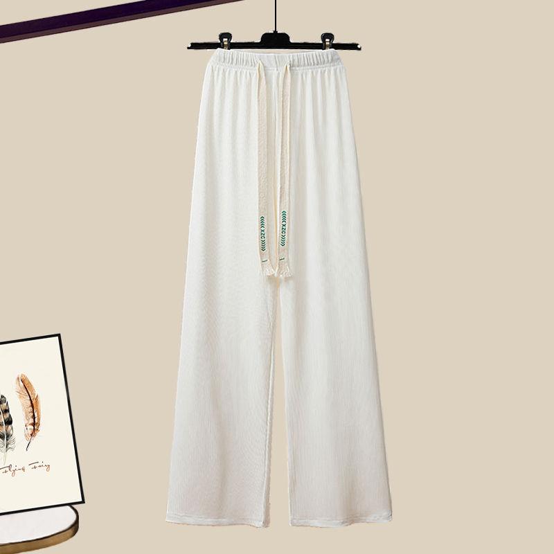 Product Introduction of plus Size Women's Summer Suit Female 2024 New Slim Korean Style Shirt Cross Tank Top Wide Leg Pants Three-Piece Suit Suit 8