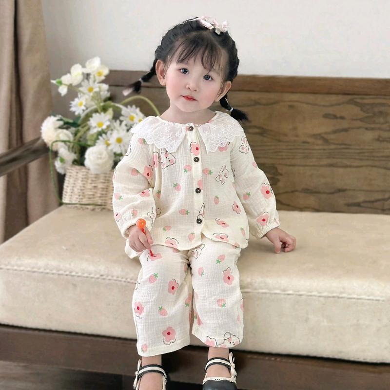 [Cổ ren thời trang] Bộ quần áo dài tay cho bé gái - chất liệu xô muslin mềm mại thấm hút tốt, phối cổ ren sang chảnh Xô Muslin