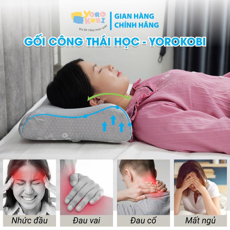 Gối ngủ công thái học Yorokobi - Giúp ngủ nhanh, ngủ sâu giấc, chống đau mỏi cổ vai gáy, chất liệu mút cao su non nguyên khối thoáng khí