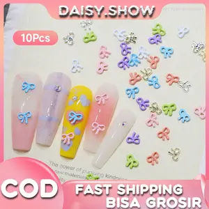 10pcs Hiasan Kuku Mini Pita Alloy Warna Macaron Aksesori Kuku Metal Bow Nail Art DIY Manicure