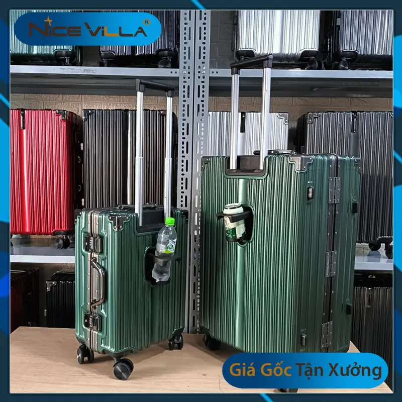 Vali Khung Nhôm Khóa Sập Có Ngăn Để Chai Nước, Móc Treo Đồ Có 3 Size 20/24/29 inch 2
