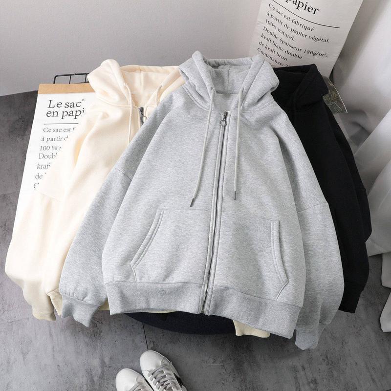 Product Introduction of Large Size Slimming Autumn and Winter Hoodie Coat Women's Ins Zipper Cardigan Fleece-Lined Thick Loose Sweater Women's Fashion 7