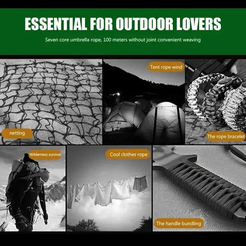 Dây Paracord, 7 Lõi, 550 Mảnh, Đường Kính 3 8 16 M, Độ Dày 4Mm, Thích Hợp Để Cắm Trại Ngoài Trời, Dây Sinh Tồn, Dây Dù, Đi Bộ Đường Dài, Phụ Kiện Lều 3