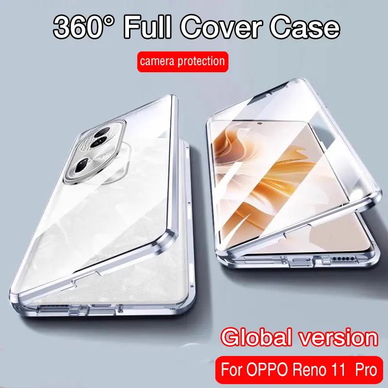 For OPPO Reno 13F 12F 13 12 Pro Reno 11 Pro 10 Pro Plus Reno12 Pro Reno13F Reno13 Reno13Pro 5G 2025 Double Sided Magnetic Adsorption Metal Tempering Glass Shockproof Phone Case Camera Protection Back Cover