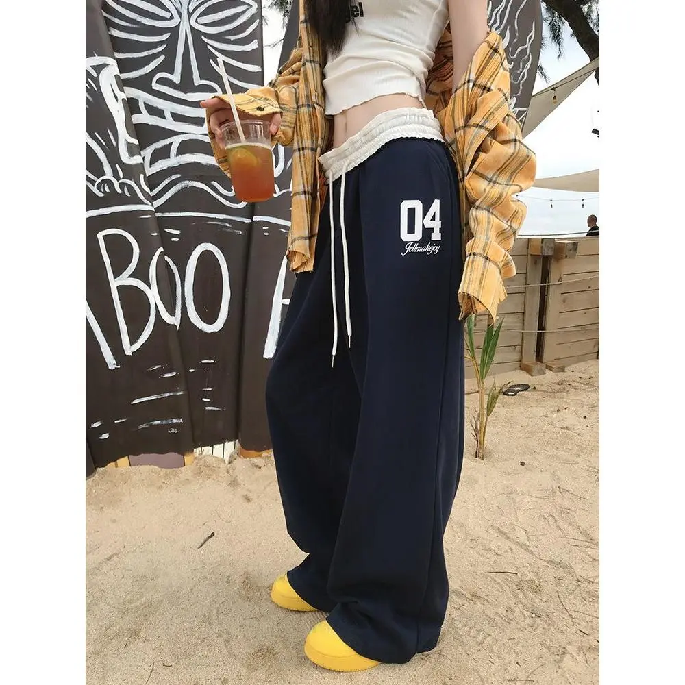 American Retro Gray Casual Sports Pants Female Autumn 2024 New Loose and Lazy Style All-Matching Wide-Leg Pants