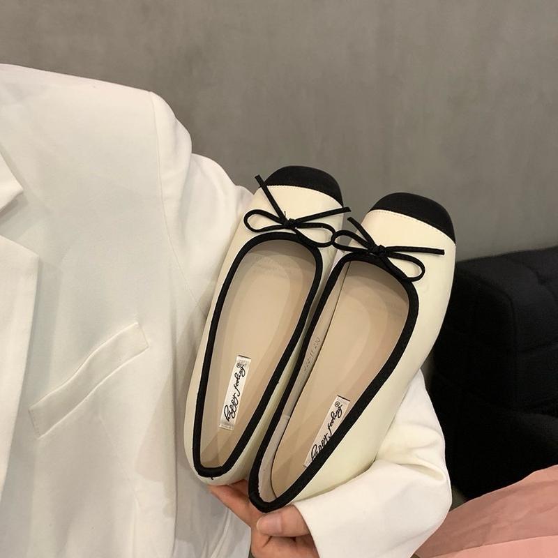 [DUHEE] Giày độn đế ẩn 5cm nữ đế bằng gắn nơ mũi vuông Giày Bệt Shoes 1
