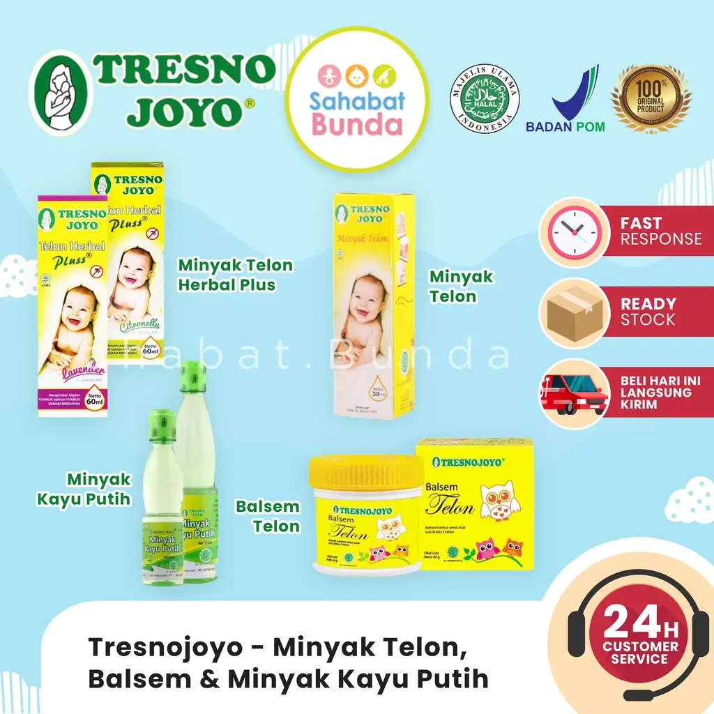 TRESNO JOYO Minyak Telon Kayu Putih Balsem Herbal Plus Citronella Lavender Jeruk Tresnojoyo
