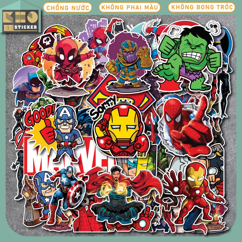 Combo 50 Sticker Marvel chống nước sticker dán laptop, điện thoại, đàn guitar, mũ bảo hiểm, vali. MSP: ST123