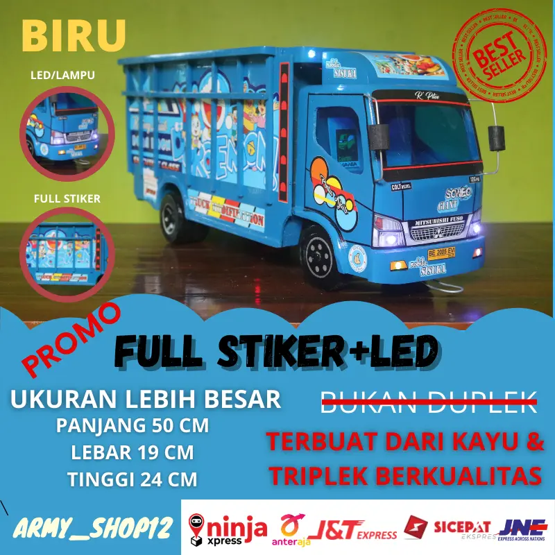 Truk Oleng Miniatur Kayu Murah Asli Jumbo Mobilan Anak-Anak Full Stiker 0