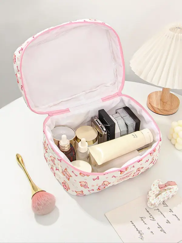 Cute Bear Pattern Makeup Bag Set, Large Travel Makeup Bag, Cosmetic Bag, Toiletry Bag for Women & Girls 6