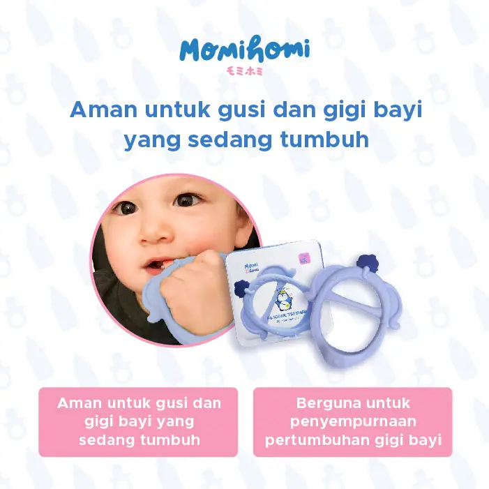 Momi Homi Teether Grab Pita Silicone Baby Elephant Silikon Empeng Gigitan Bayi Bentuk Gelang Premium case BPA FREE Biru 3