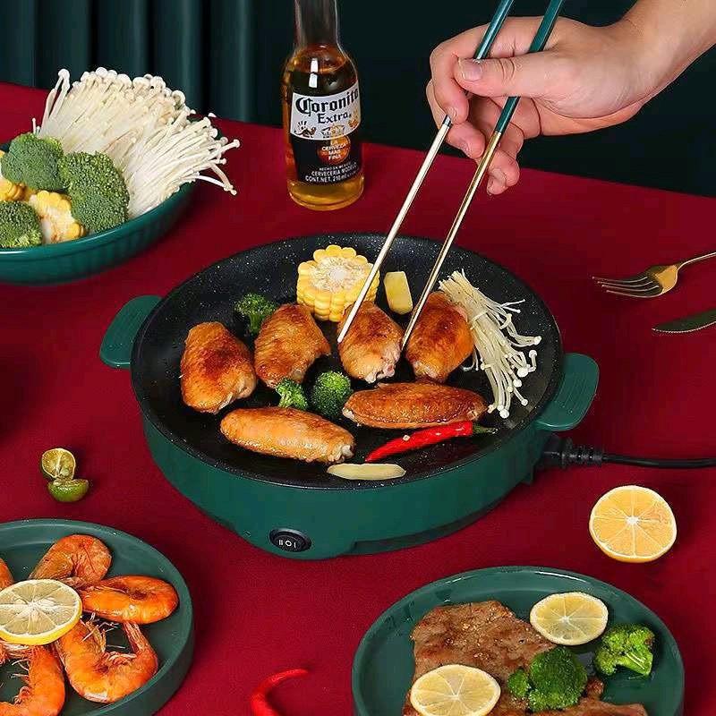 Chảo nướng điện mini,Bếp Nướng Thịt BBQ Bằng Điện Đường Kính 26 cm Kiểu Hàn Quốc Không Khói Bếp Điện
