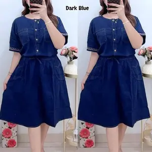 Dress Jeans Wanita Lengan Pendek dan Panjang / Tunik Jumbo Big Size LD 120 Denim Baju Casual