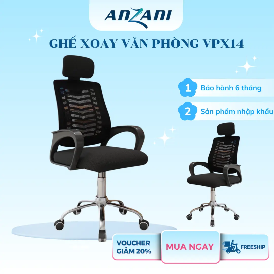 {VPX_14}_Ghế xoay văn phòng có tựa đầu, ghế tựa lưng pittong điều chỉnh cao thấp Anzani siêu tiện lợi, giá tốt ghế xoay