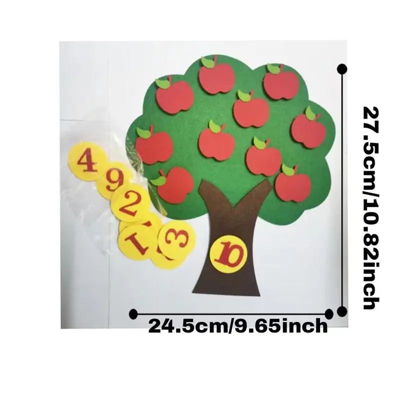 Apple Tree Learning Numbers Felt Board (1 Set), Counters Math Toy, Math Games Manipulatives, Montessori Counting Toy 1