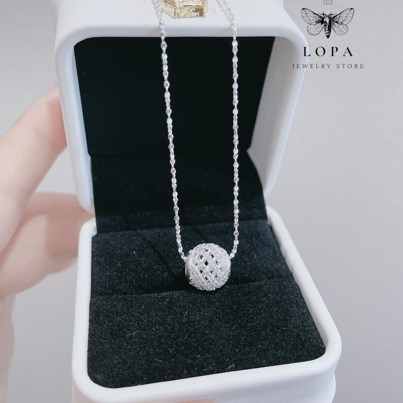 [  KÈM HỘP XINH] Dây chuyền Bạc LoPa SK147 dây xoắn rối mặt quả tròn lỗ, Bạc Ta (Bạc Tiệm)