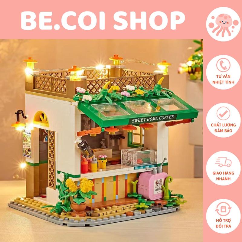 (Tặng đèn) Đồ Chơi Lắp Ráp Mô Hình Ngôi Nhà Cafe Ngọt Ngào Tháo Lắp Bộ Lắp Ráp Toy  Hiện Đại