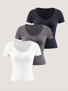 【Plus Size】 Solid Color V Neck Tee, Casual Basic Short Sleeve T-shirt for Summer, Women's Clothing for Daily Wear