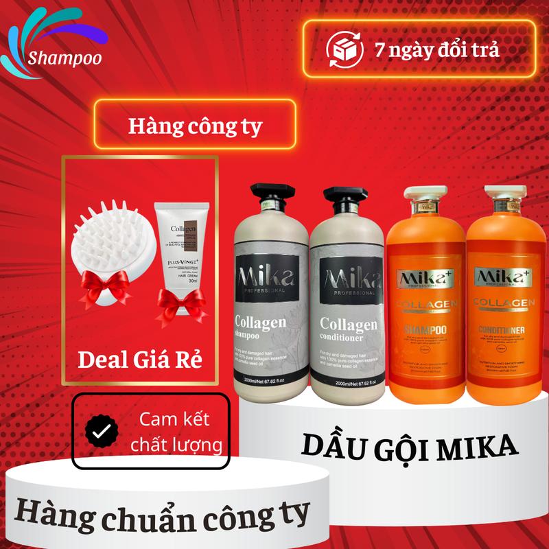 Bộ dầu gội collagen MIKA Vàng Xám 2000ml phục hồi hư tổn hỗ trợ làm sạch da đầu nuôi dưỡng tóc