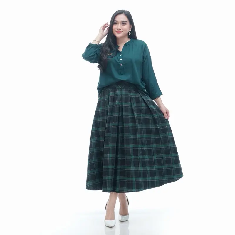 Setelan Rayon Twill Rok Katun Flanel Midi Wanita