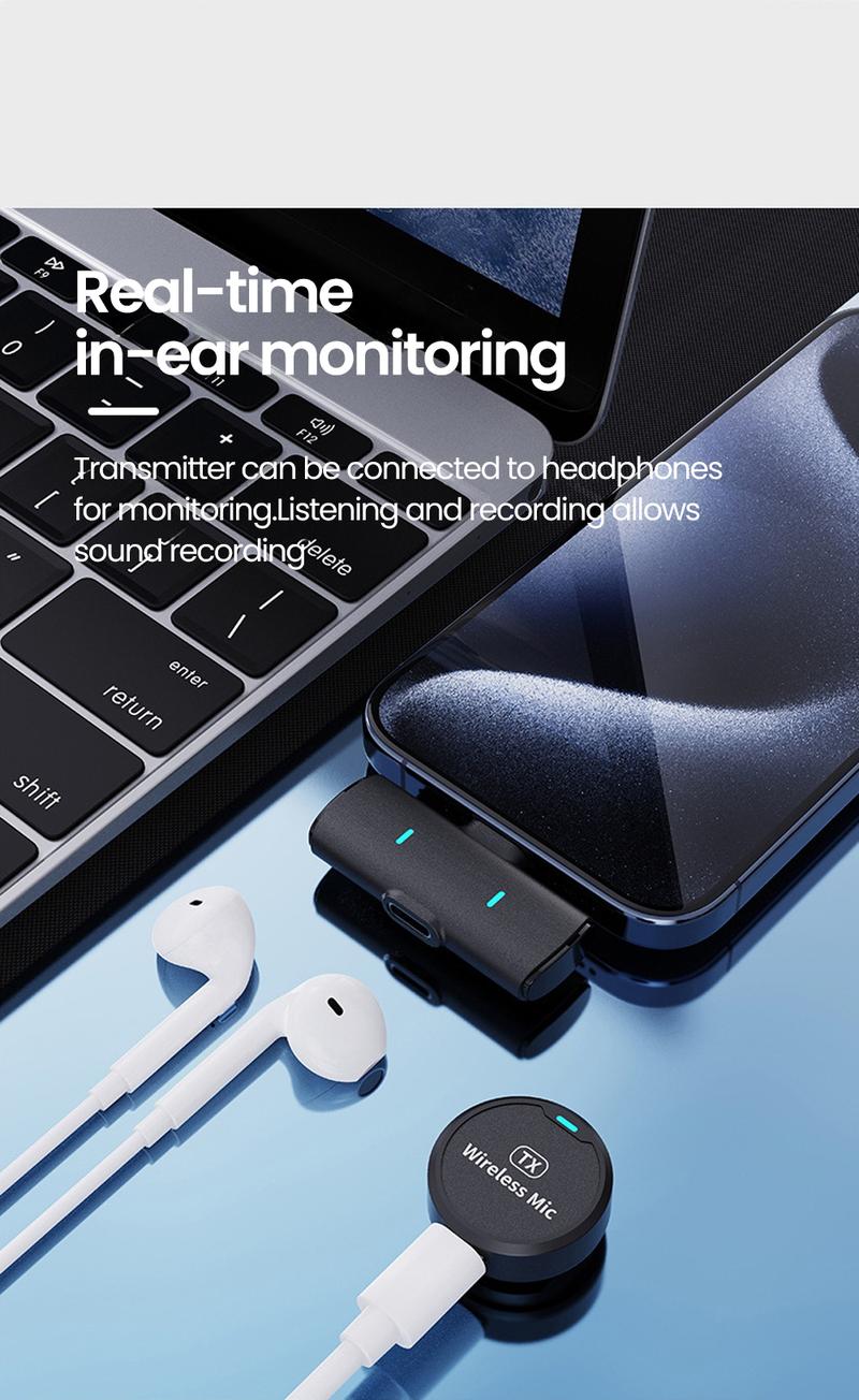 Product Introduction of M1 wireless magnetic button microphone, compatible with iPhone, iPad, Type-C,for live streaming, interviews, Vlog recording, audio recording, portable mini microphone, plug and play noise reduction 71