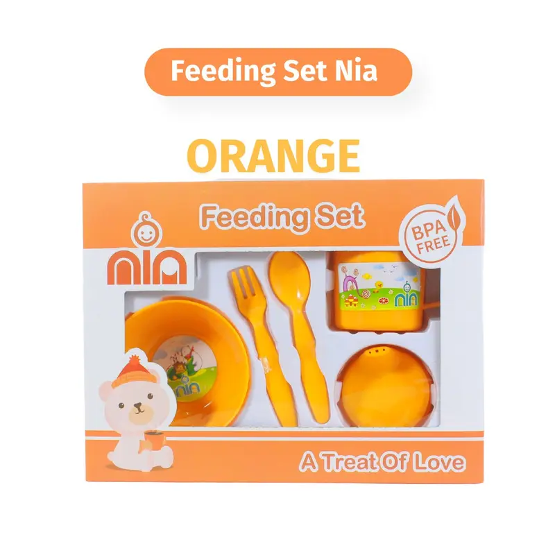 Feeding Nia Kecil - Tempat Peralatan Makan Bayi dengan Sendok dan Garpu 4