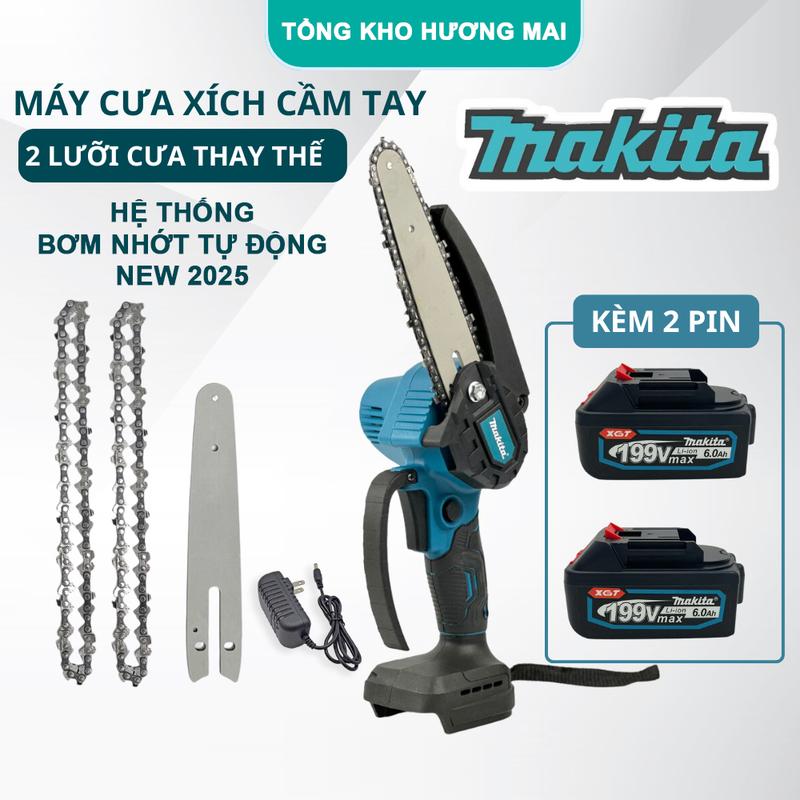 [BÁN CHẠY] Bộ Máy Cưa Xích PIN Cầm Tay, 2 PIN MAKITA 199V Lõi Đồng Mạnh Mẽ Bền Bỉ, Máy Bơm Nhớt Tự Động Tiện Dụng Cho Gia Đình, Bảo Hành 12 Tháng