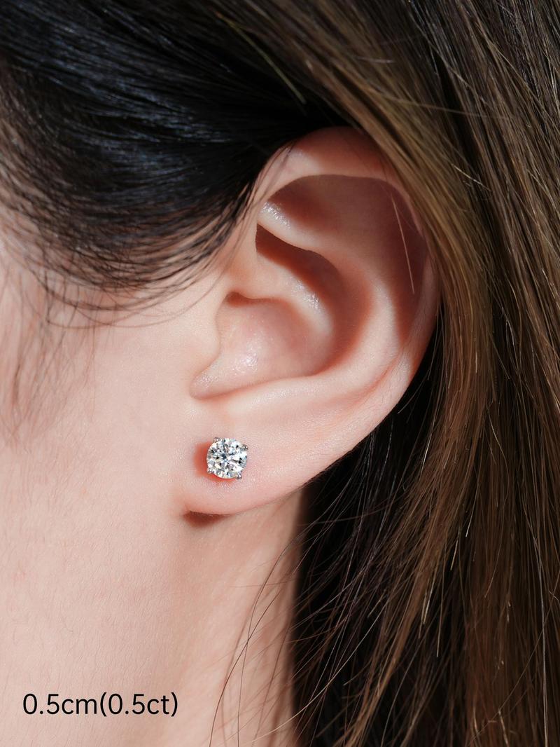 Product Introduction of 925 Sterling Silver Synthetic Moissanite Earrings, Elegant Round Shaped Earrings for Women & Men, Trendy All-match & Exquisite Jewelry for Birthday Gift 3