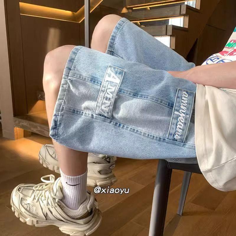 2025 [1044 People Collected] Men's Summer Thin American Style Cargo Five-Point Denim Shorts Men's Pants Ins Trend Versatile Loose Straight-Leg 3