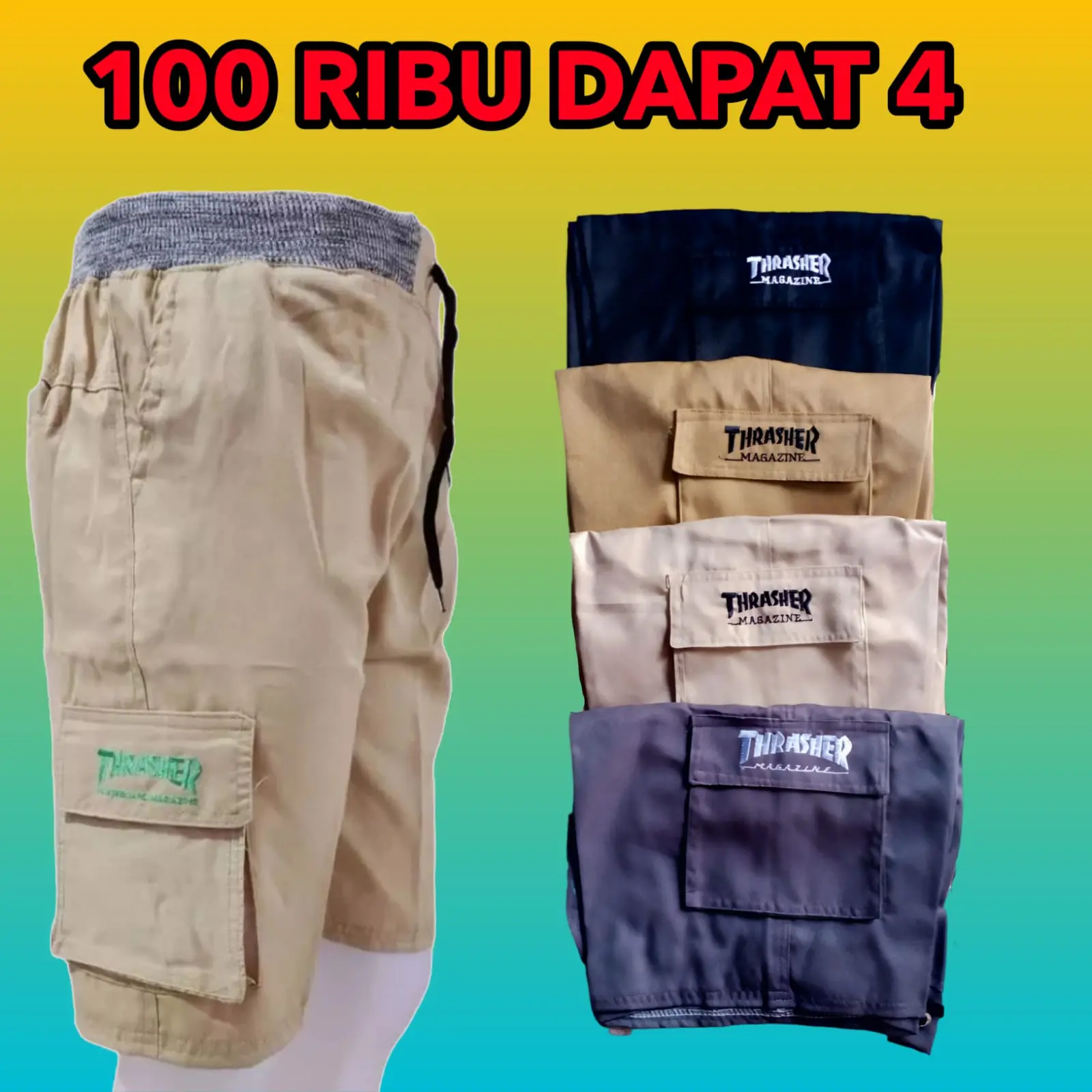 CARGO PENDEK (100 DAPAT 4 PCS) SE INDONESIA RAYA MERDEKA Celana Karet Shorts Pria Katun Twill Santai Cream Panjang Chino Distro