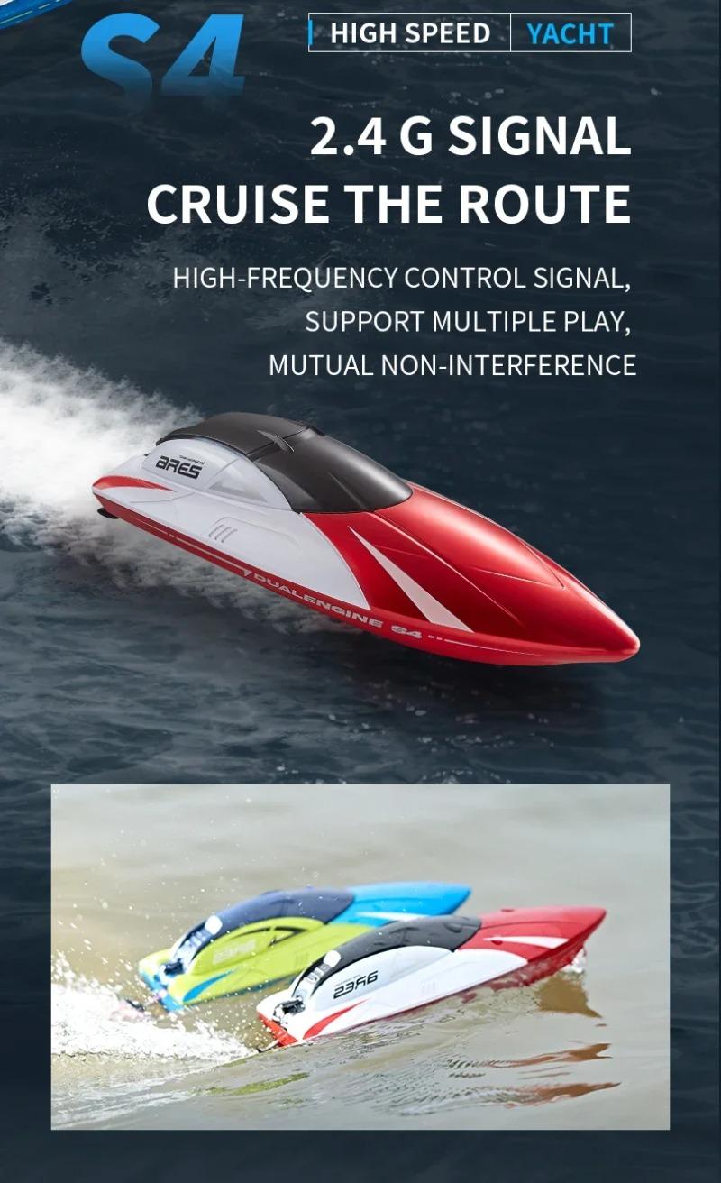 Product Introduction of 2.4G Remote Control Boat S4 Water Speed Boat Rechargeable Motor Toy Double Motor Children Boy Ship Model Toy Birthday Gift 10