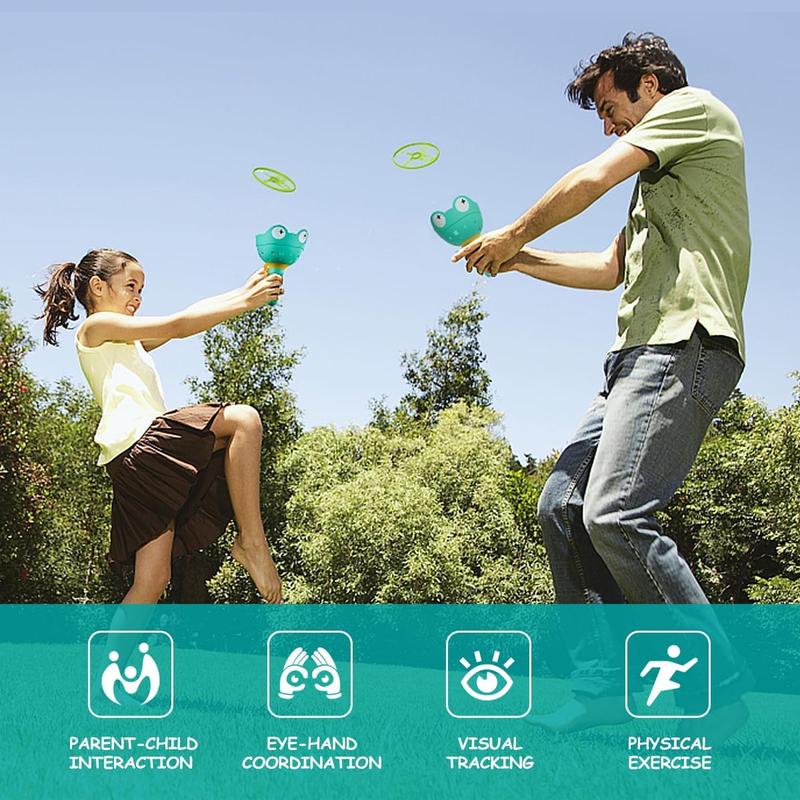 Fullware Garden Outdoor Toys Games Kids Toddlers Children Age 3-5 8-12, Flying Disc Launcher & Capture Toys, 2 Pack & 12 Discs, Family & Party games, Dog Cat Toys - Gift for Boys Girls(Green+Green) 1