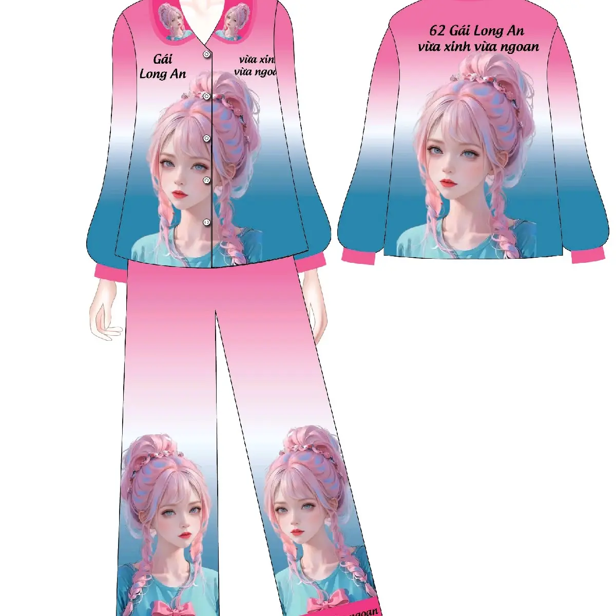 40_60 kí Đồ bộ pijama in tên tỉnh hình cô gái lụa xước tay voan  nữ Women