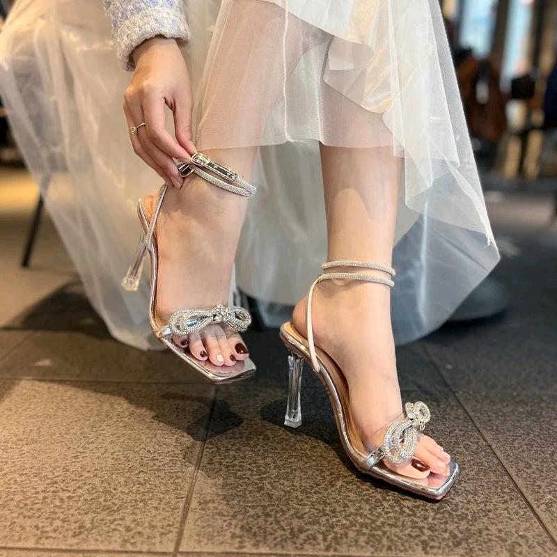 Sandal cao gót nữ quai ngang nơ đá, giày cao gót chiến binh dây đính đá gót nhọn cao 7 phân  -TP 11 T&P GIÀY CAO GÓT NỮ