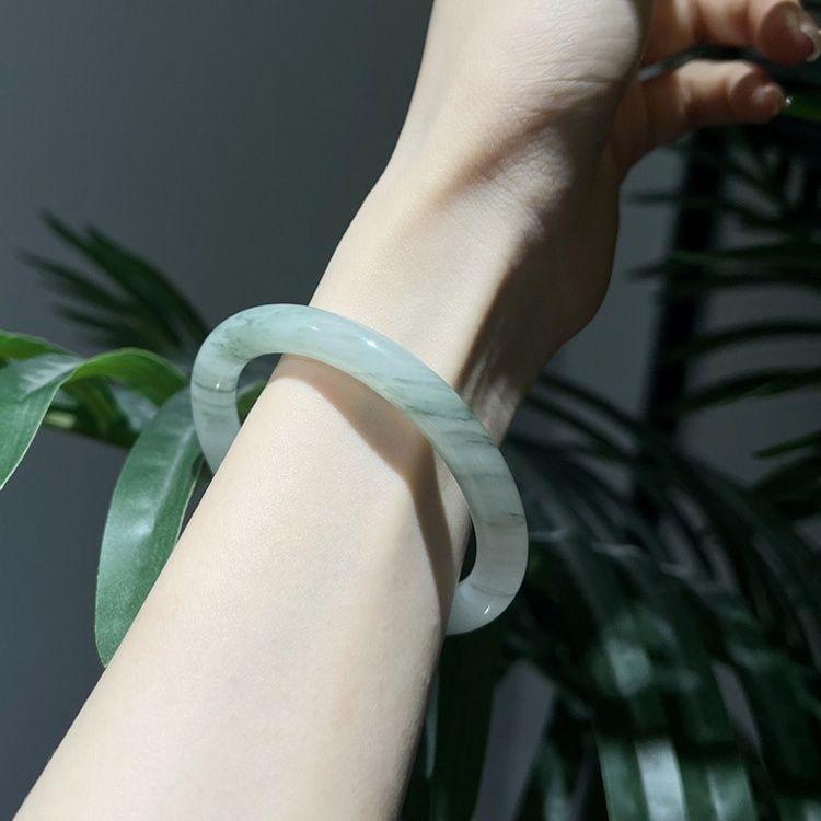 Vòng Tay Ngọc Bích Núi Thiên Sơn Tân Cương, Phổ Biến, Vòng Tay Bán Nước Banshan, Hoa Nổi Loại Waxy Băng, Thanh Tròn Mỏng, Vòng Tay Nữ 1