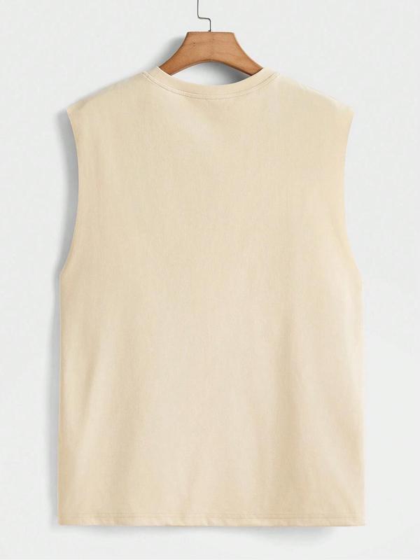 Men's Letter Print Round Neck Tank Top, Regular Fit Casual Sleeveless Crew Neck Top for Summer, Men's Clothes for Daily Wear, Vests 1