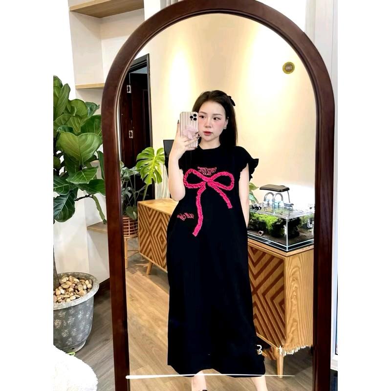 Váy YT63, Đầm Suông Gắn Nơ Nhún Tay Cánh Tiên Cách Điệu Chất Cotton Mát From Rộng 2