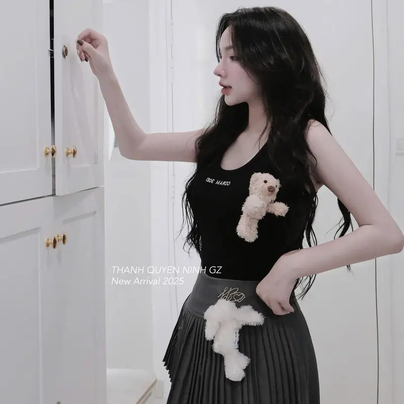 Áo ba lỗ gấu 13D cao cấp đen trắng 4