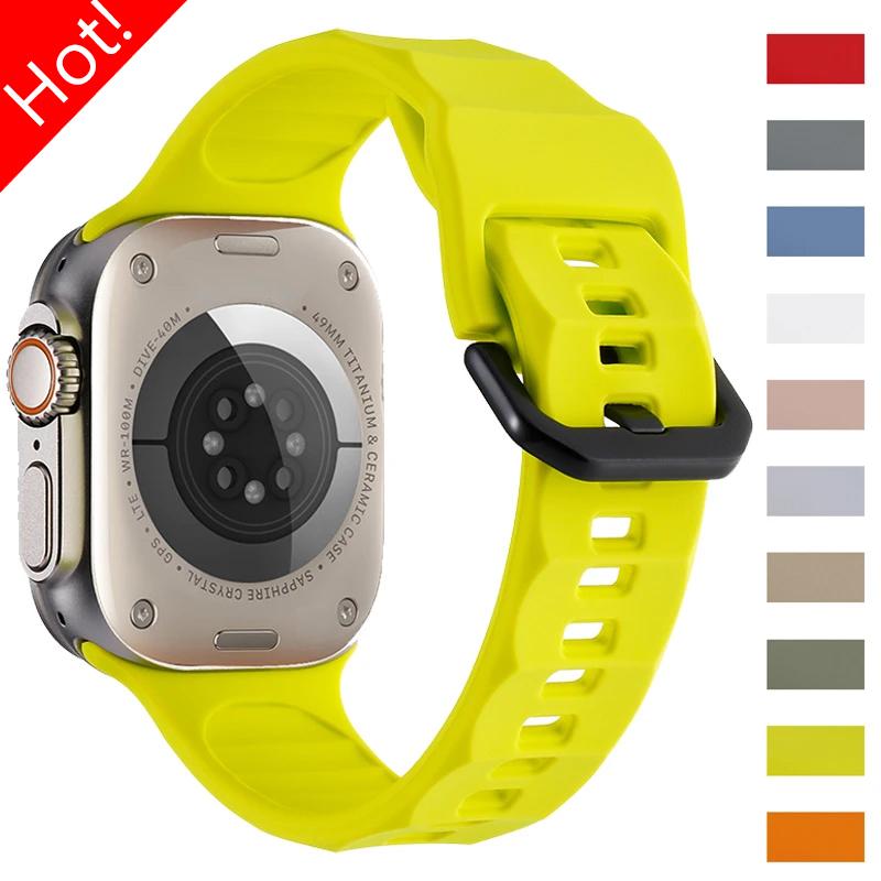 Dây đeo silicon, cho Apple Watch Ultra 2, Có sẵn trong 49mm, 45mm, 44mm, 42mm, 41mm, 38mm, 40mm, Vòng đeo tay băng, Tương thích với Dòng Iwatch 9, 8, 7, 6, 5, 4, SE, Correa Phụ Kiện Smartwatch 1