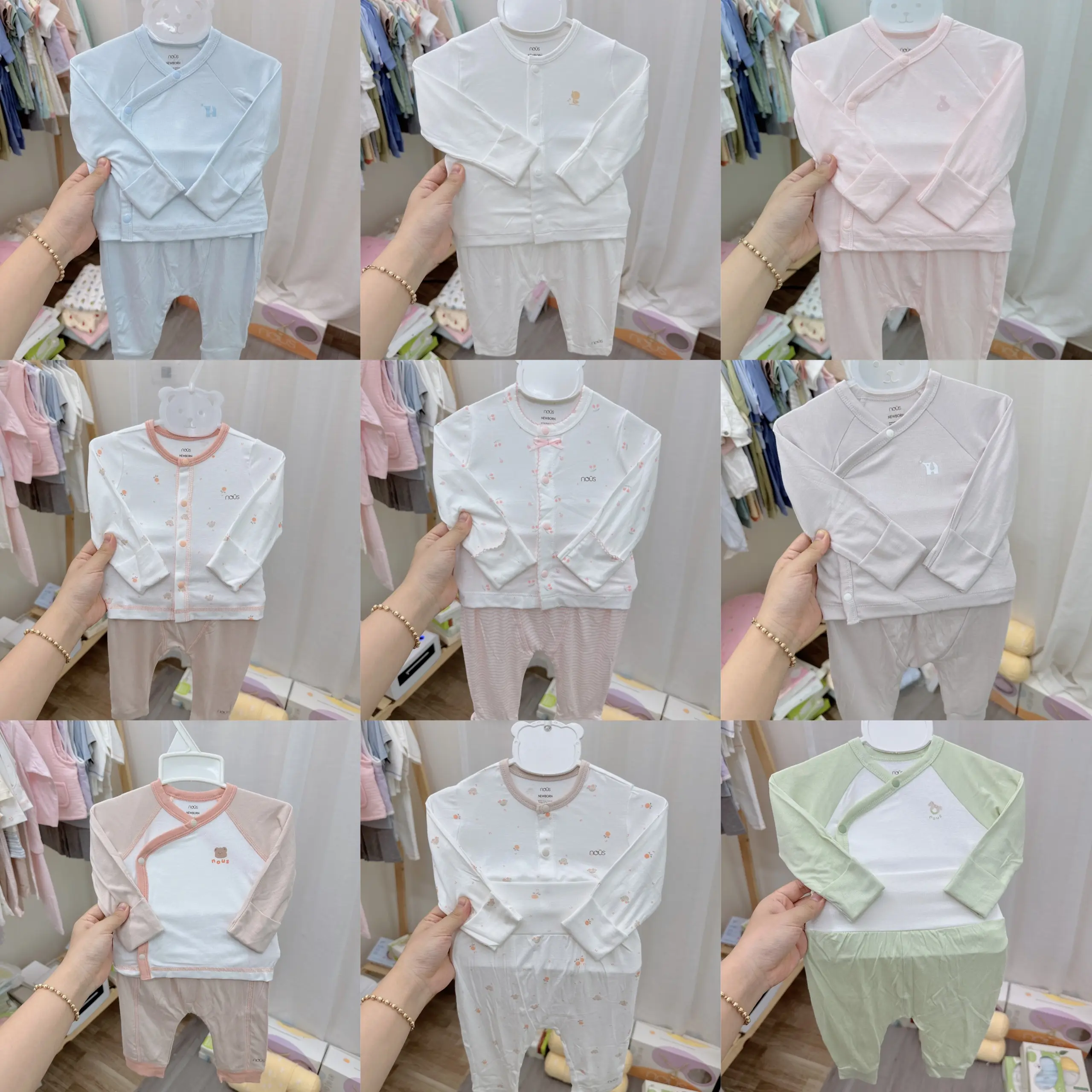 (2,5-4,5kg) NOUS Bộ quần áo dài tay petit cài lệch ,cài thẳng cho bé sơ sinh